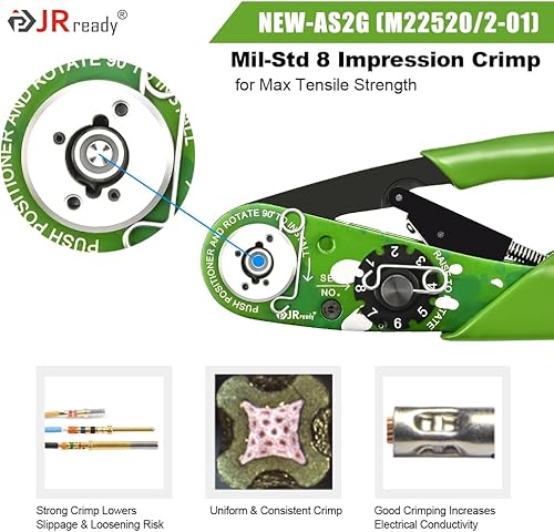 Miniatura 4 de JRready ST2162-1 Kit de herramientas de crimpado NEW-AS2G (M225202-01) Crimpadora MIL 20-32AWG con 5 posicionadores y M8196914-01 M8196914-10