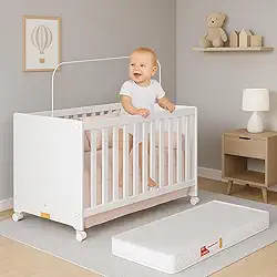 Móveis Bela Berço Americano Caminha Multifuncional 3 em 1 que vira cama Com Colchão Impermeável Incluso e Rodízios Cor Branco