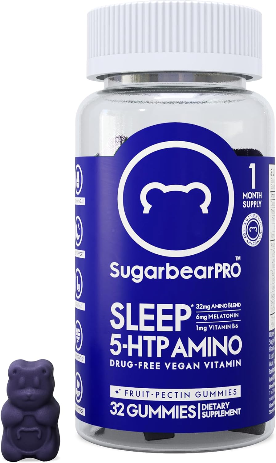 SugarbearPro Sleep Gummy for Adults with Extra Strength Melatonin 6mg, Magnesium, L-Theanine, 5 HTP, B6, Valerian Root, Lemon Balm – Chewable Sleep Supplement, Vegan Sleep Aid Vitamins-1 Month Supply