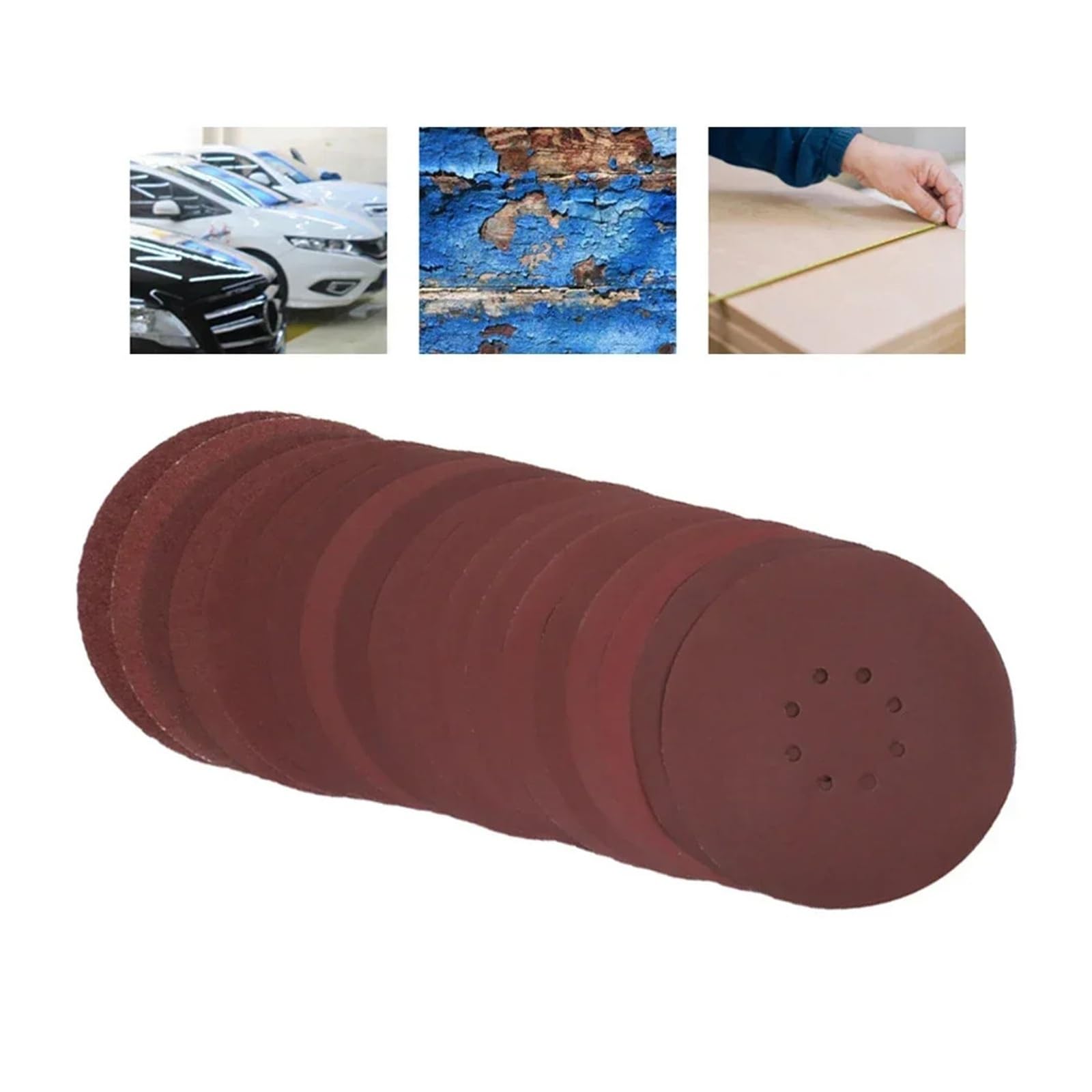 5 pz 9 Pollici 225mm 8 Fori Dischi abrasivi Base di Carta floccaggio Carta vetrata autoadesiva Fogli abrasivi Grana 60-1200 Carta vetrata(40Grit)