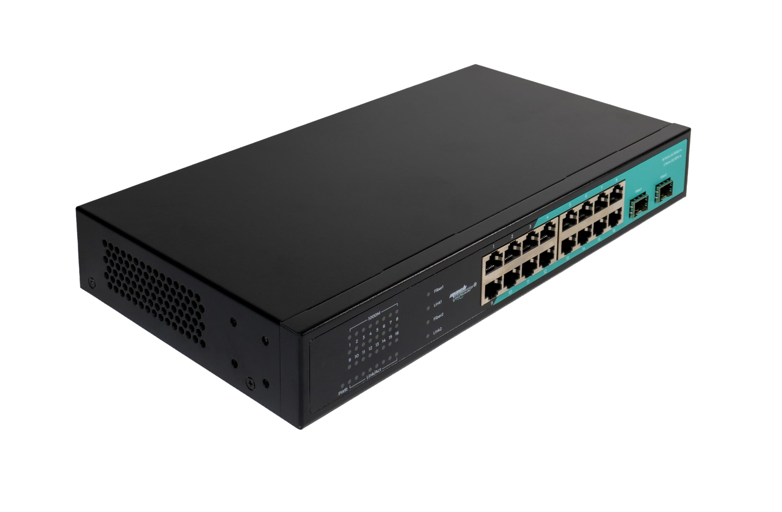 Switch 16 Porte Gigabit Unmanaged + 2 Porte SFP, Montaggio Rack 19", Alta Velocità, Plug & Play, Espandibilità in Fibra, Ideale per Reti Aziendali (SW-UG16L2SRM)