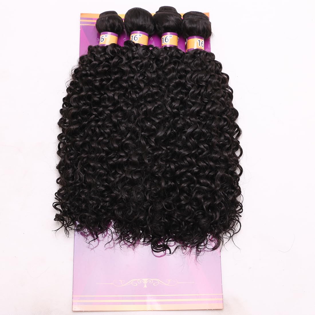 Afro Kinky Curly Bundles Synthetic Quick Weave Curly Hair Bundles High Temperature Fiber Hair Extensions for Women Natural Black Color 16 Inches 4Pieces(Color 2#)