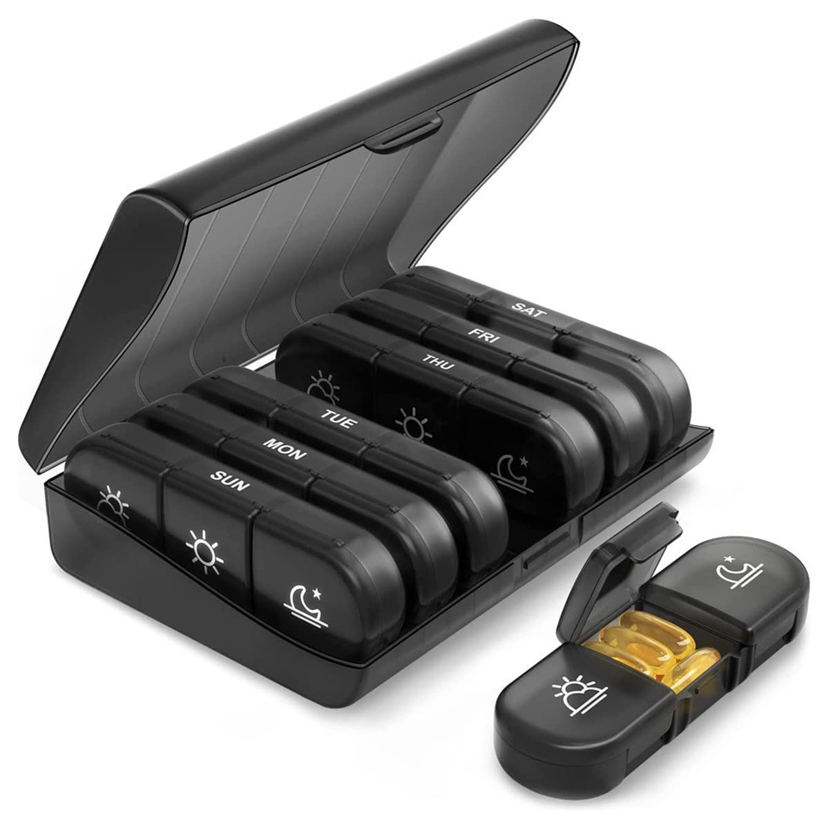 Daily Pill Box Organizer 3 Times a Day, Portable 7 Days Travel Medicine Case with 21 Compartments, Pill Dispenser Container to Hold Vitamin/Fish Oil