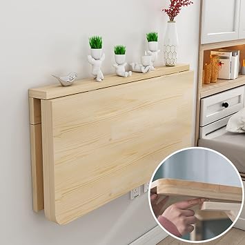Folding Floating Laptop Desk,Solid Wood Wall Mounted Drop Leaf Table Folding Wall Table Dining Desk,Laundry Folding Table,Space Saving Fold Down Floating Desk For Study,Card Tables for Small Spaces (