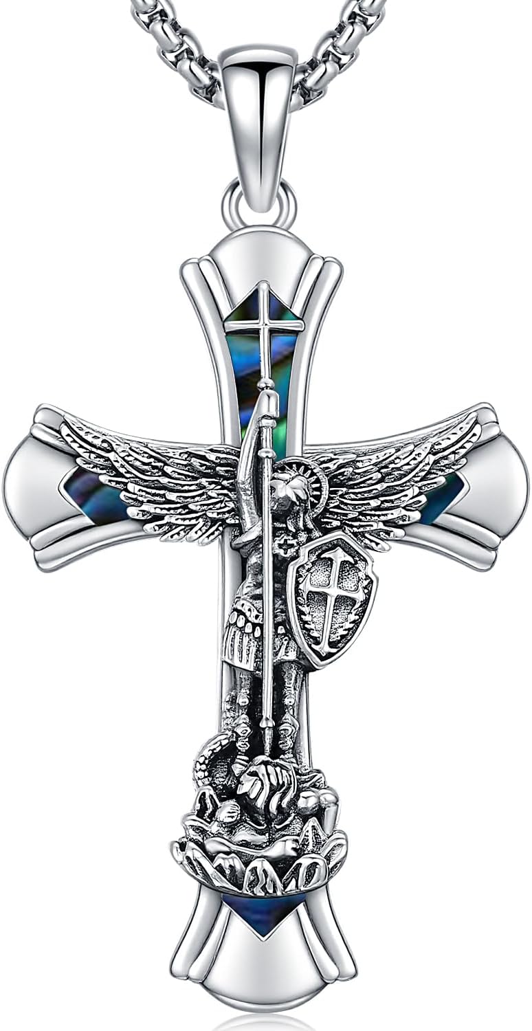 Aniu St. Michael/St. Christopher/St.Bemedict/Jesus Cross Pendant Necklaces Sterling Silver Religious Gifts for Men Women