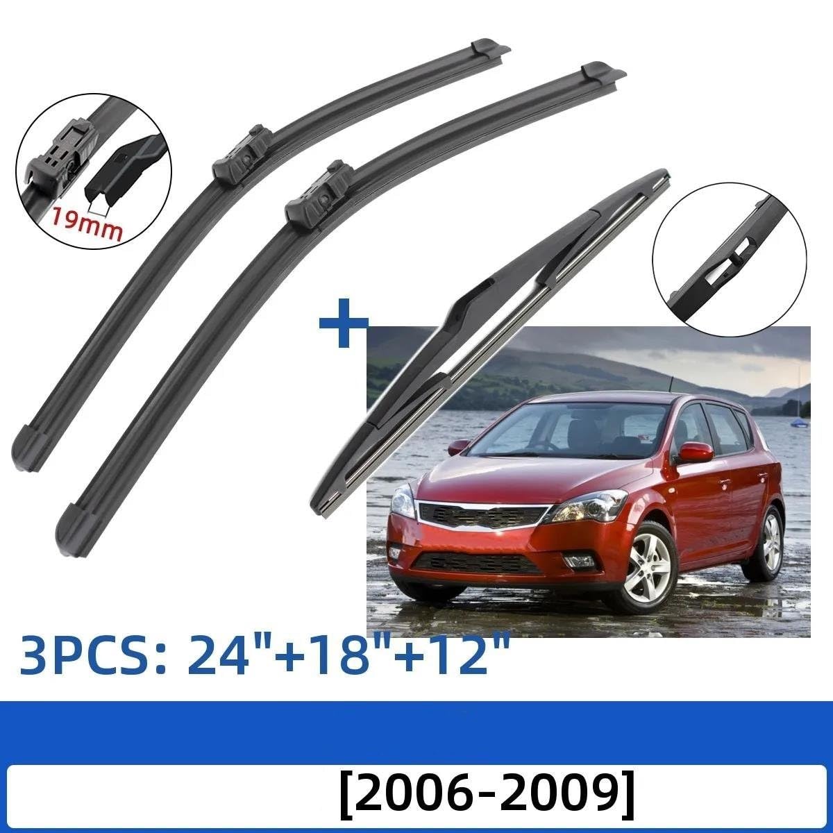 Spazzole tergicristallo auto Per Kia Ceed 2006 2007 2008 2009 24 "+18"+12" Spazzole tergicristallo anteriori posteriori parabrezza parabrezza finestrino
