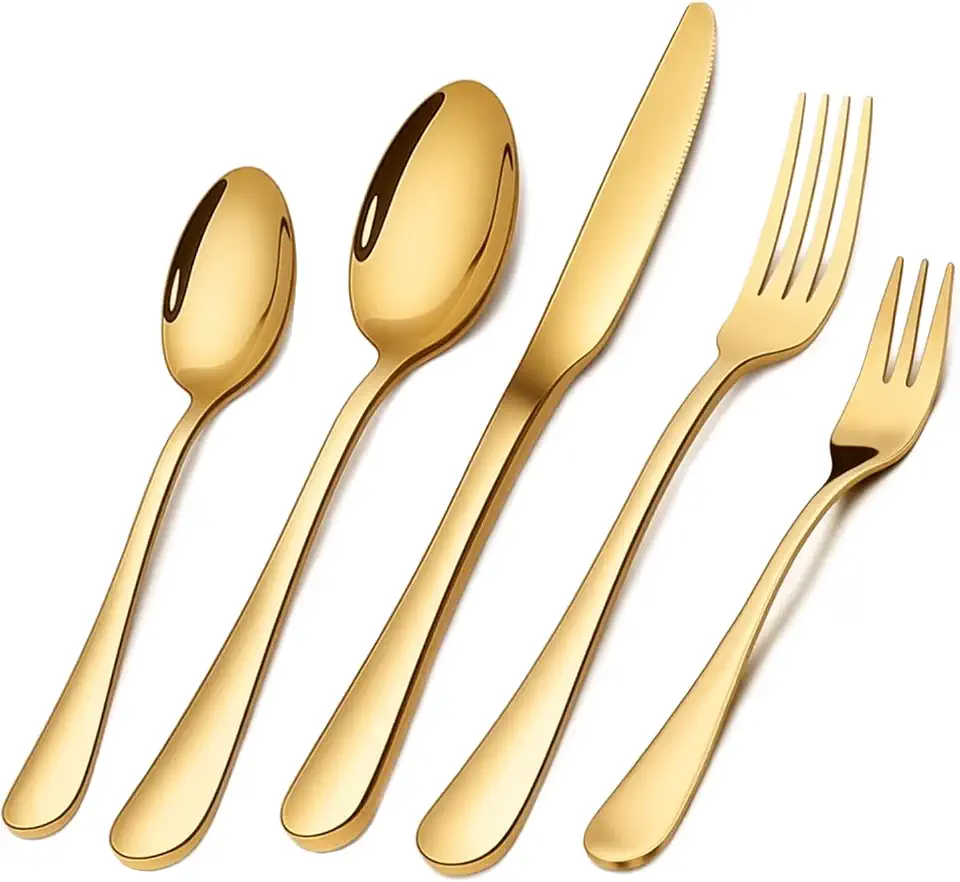 Conjunto de Talheres 30 Peças Aço Inoxidável Premium - 6 Facas, 6 Garfos, 6 Colheres, 6 Garfos Salada, 6 Colheres Chá - Presente Elegante para Casa/Restaurante - Polido e Espelhado - Dishwasher Safe