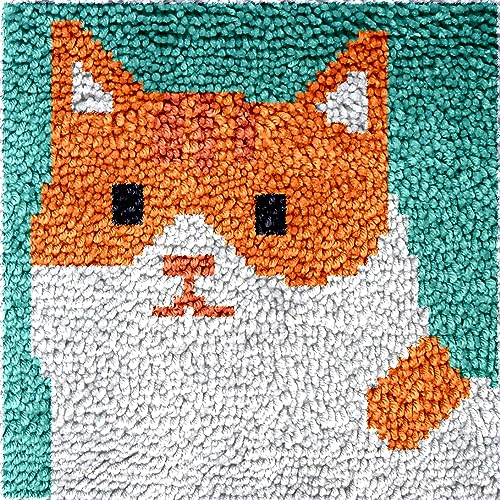 Image of Numptain Latch Hook Kits for Adults,DIY Rug Crafts Cat Pattern Color Printed Canvas,Latch Hook Kits for Beginners Handmade Needlework Crafts Home Decoration,12 inchx12 inch NT21