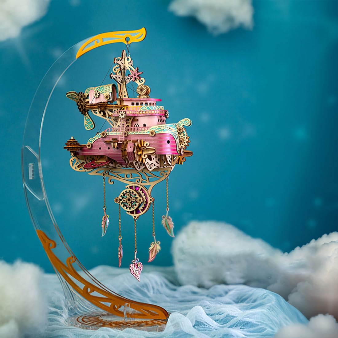 3D Holzpuzzle für Erwachsene, Flugschiff 3D Holz Modell Bausatz mit Ständer, Schiff 3D Holzpuzzle Steampunk Flugschiff 3D Puzzle Holz, Montage DIY Handwerk Modellbau Geschenk