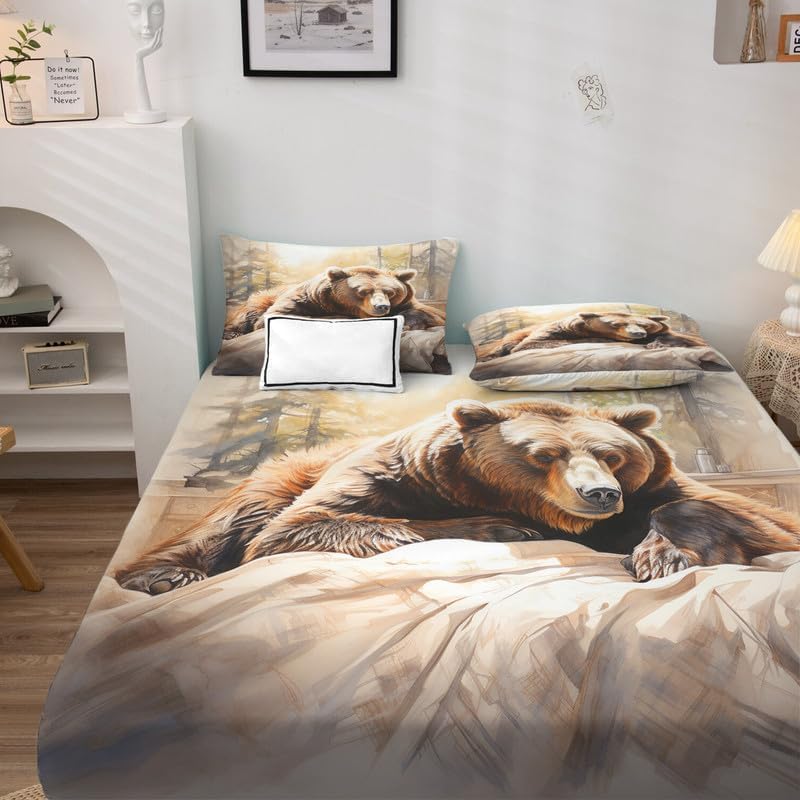 Miniatura 10 de zcsm Bear Sheets - Juego de sábanas tamaño Queen, sábanas de animales para niños, microfibra suave y bolsillo profundo, sábanas y fundas de almohada