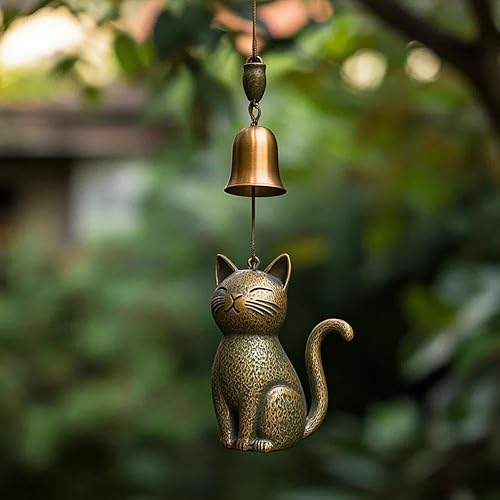 Miniatura 4 de Carillón de viento retro hecho a mano con diseño de gato, para amantes de los gatos, decoración de jardín conmemorativa al aire libre, estatua de