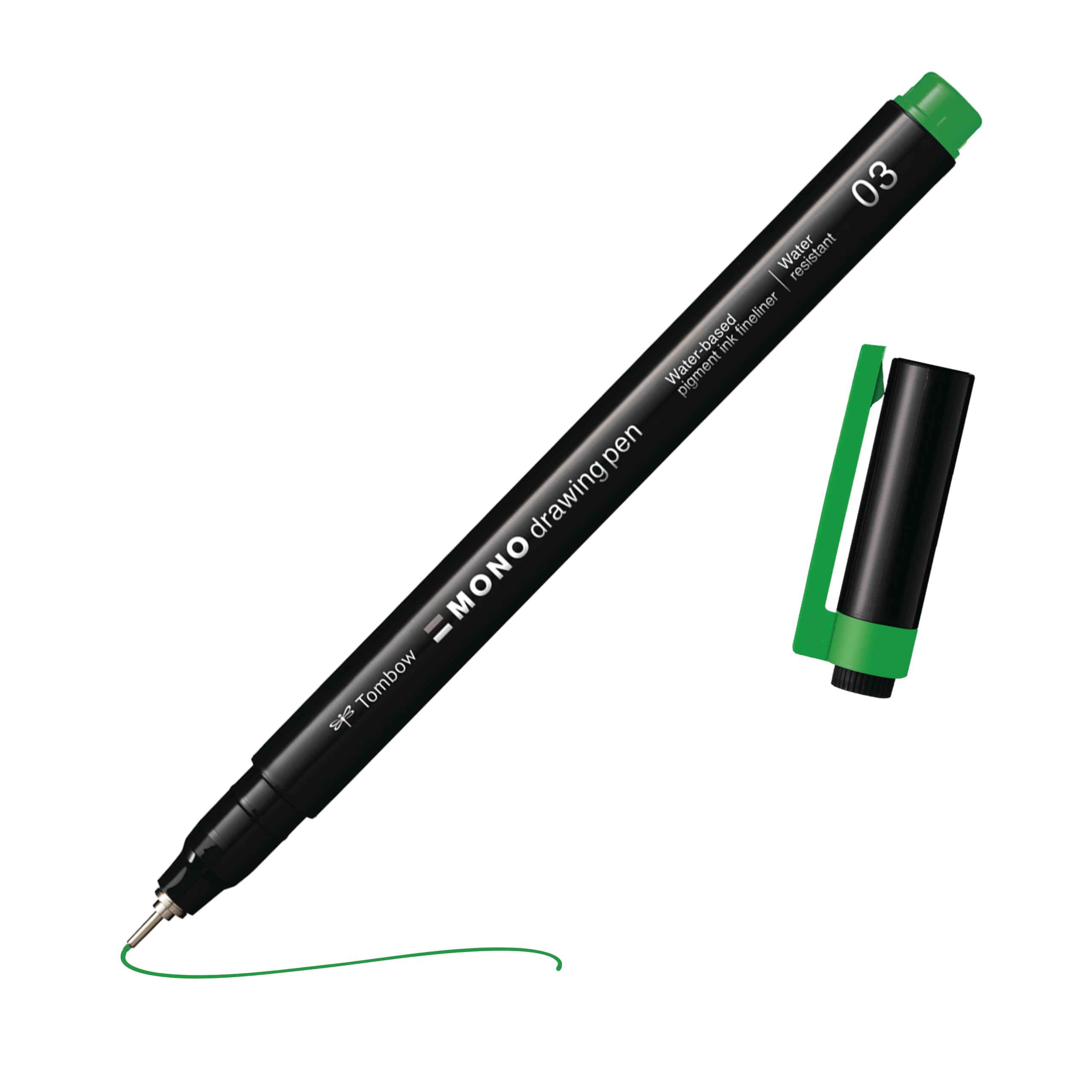 Tombow Mono drawing pen, fineliner, green, drawing pen, water-resistant pigment ink, 0.3 mm tip, for sketches and technical drawings [WS-EFL07-03]