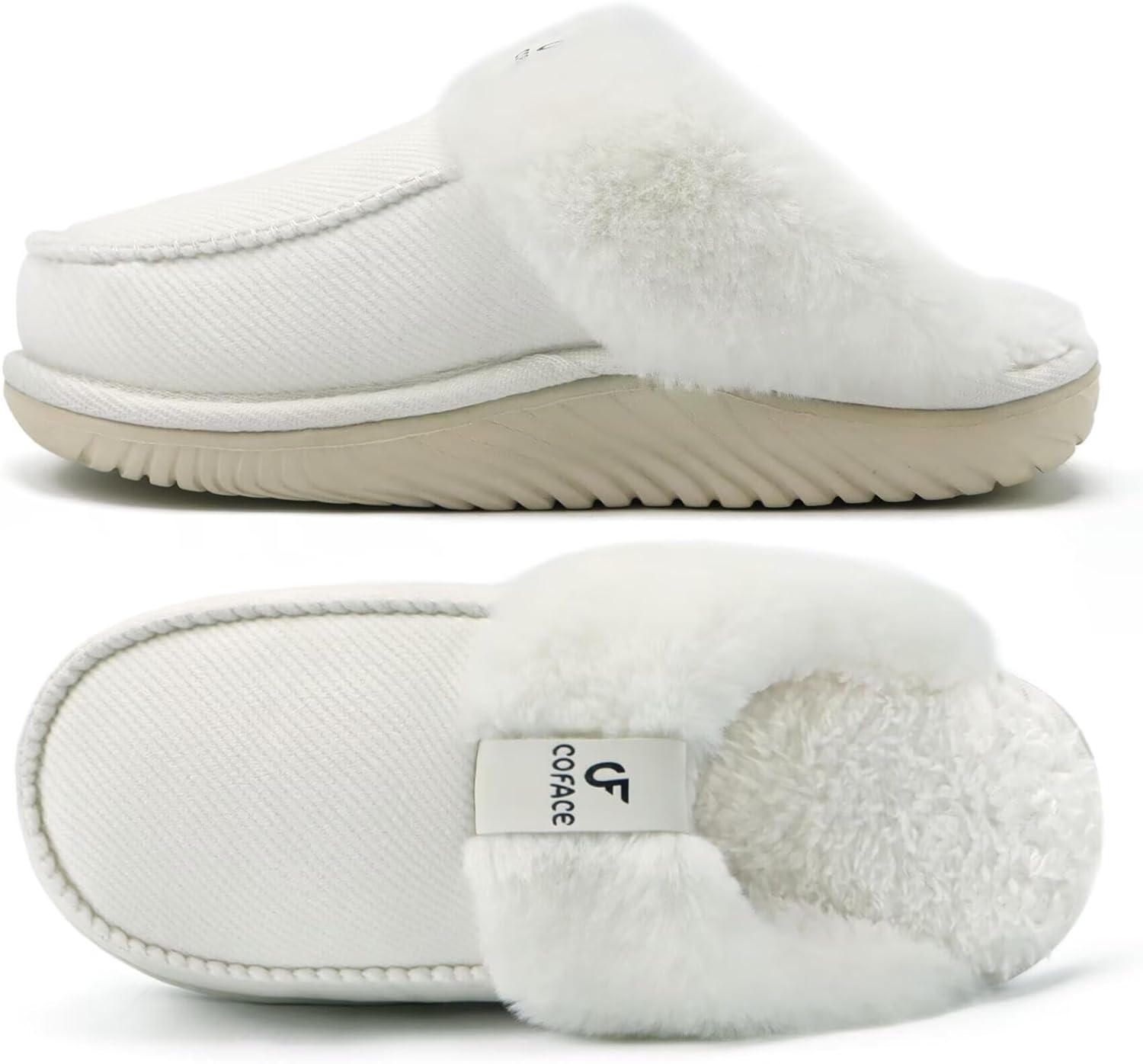 COFACE Womens Memory Foam Cushion Slippers Warm Cozy Fuzzy Faux Fur House Shoes Moccasin Indoor Outdoor With Arch Support Rubber Sole