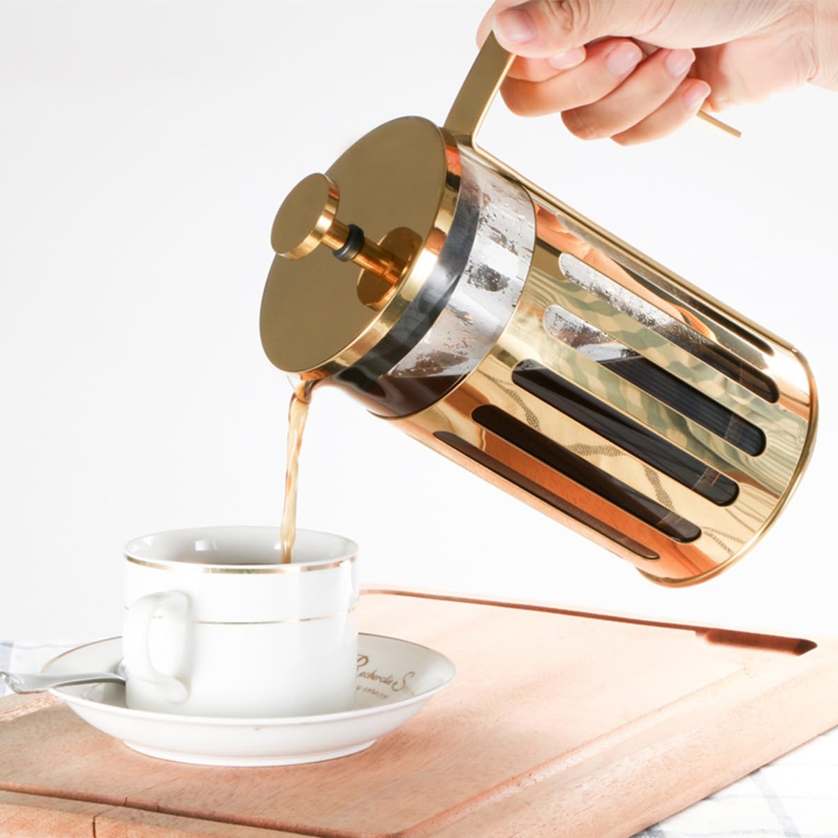Ekspres Do Kawy French Press, Ekspres Do Kawy Espresso, Miedziany Zimny Napar, Odporny Na Ciepło, Zagęszczony Borokrzemowy Dzbanek Do Kawy Z 3 Filtrami Ze Stali Nierdzewnej(/Silver C,600ml)