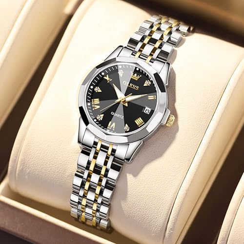 Miniatura 7 de OLEVS Reloj de pulsera para mujer, pequeño reloj de pulsera de acero inoxidable para mujer, reloj analógico de cuarzo para mujer