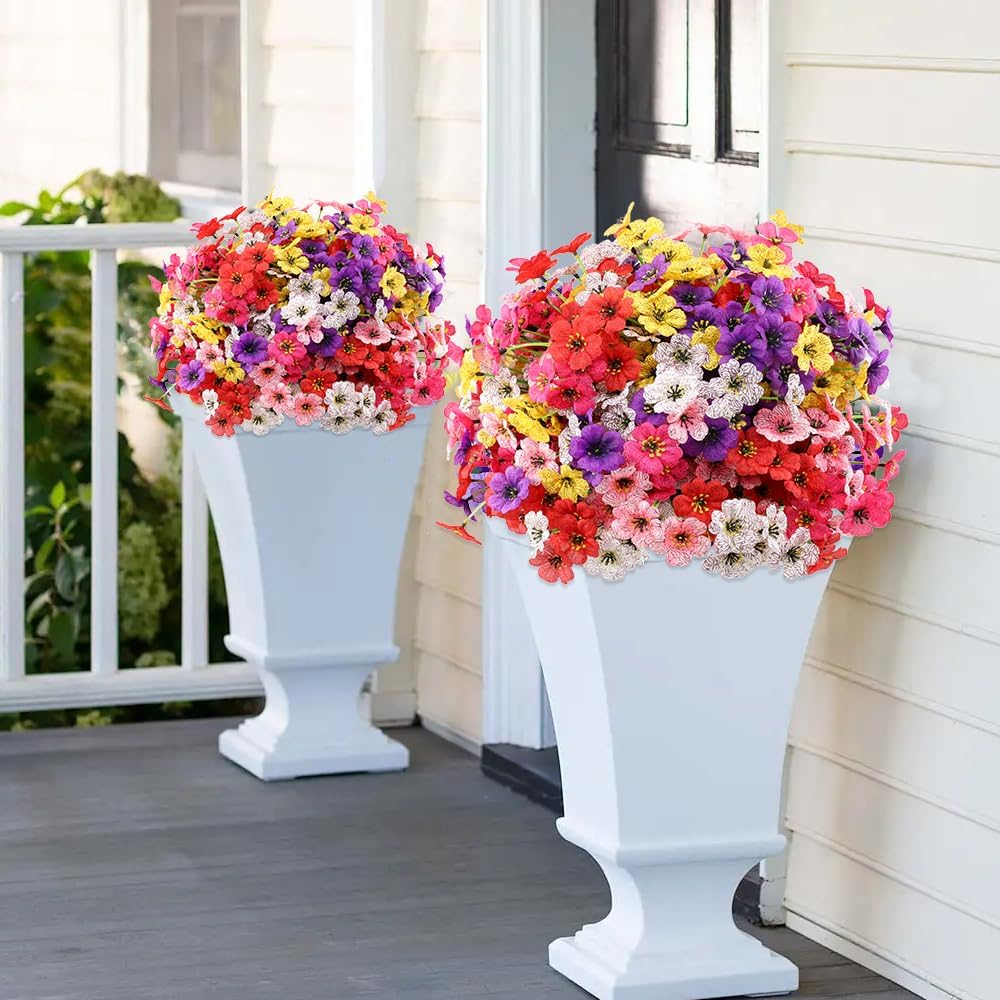 JEMONG Artificial Outdoor Flowers 30 Bundles UV Resistant Fake Flowers No Fade Faux Plastic Plants Garden Porch Window Box Porch Farmhouse Hanging Decor(Mix Six Colors)