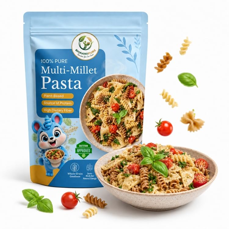 Image of High Protein Multi-Millet Fusilli Pasta | Gluten Free | No Maida | Quick Cooking | Non-Sticky | 250Gms