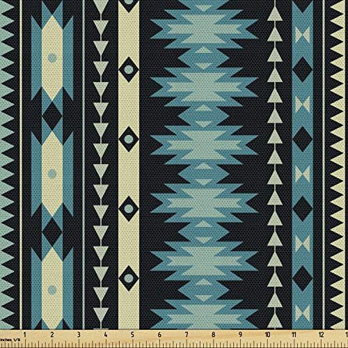 Lunarable Ethnic Fabric by The Yard, Antique Motifs Vertical Ikat Stripes Mayan Cultural Heritage Tradition and Art, Decorative Fabric for Upholstery and Home Accents, 3 Yards, Beige Black