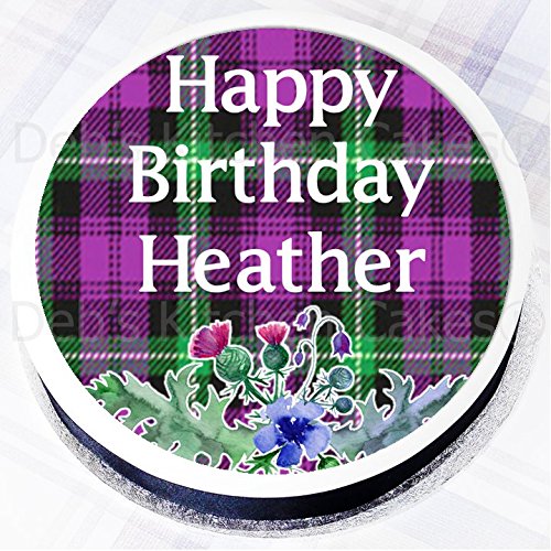 Debs Kitchen Cakes Personalised Tartan Cake Topper - 7.5" Round - Edible Icing Or Edible Wafer (Edible Wafer)