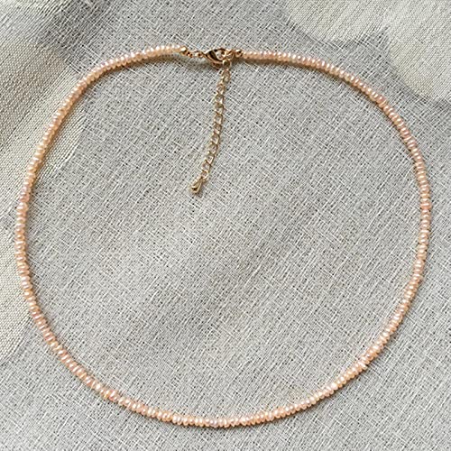 Genérico Collar Pequeño De Perlas, Plata De Ley 925, Apto para Pieles Sensibles, Ajustable, Adecuado para Diversas Ocasiones (2mm Pink Button)