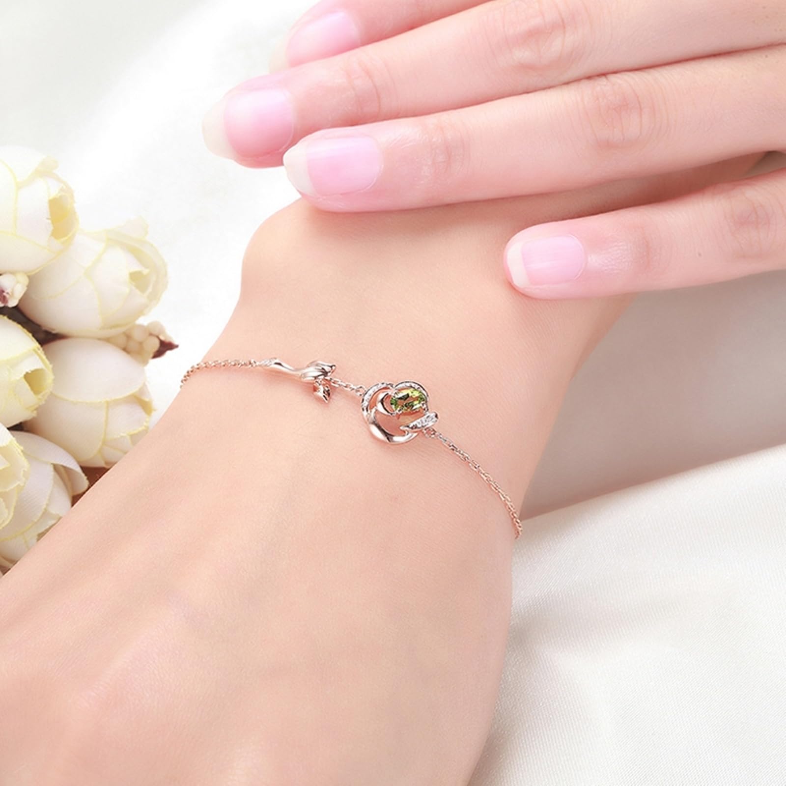 Bracciali Oro Rosa 750/585/375, Bracciale Donna con Tormalina 0.244ct 16-20 cm con Diamante, Braccialetto da Sposa Fidanzati