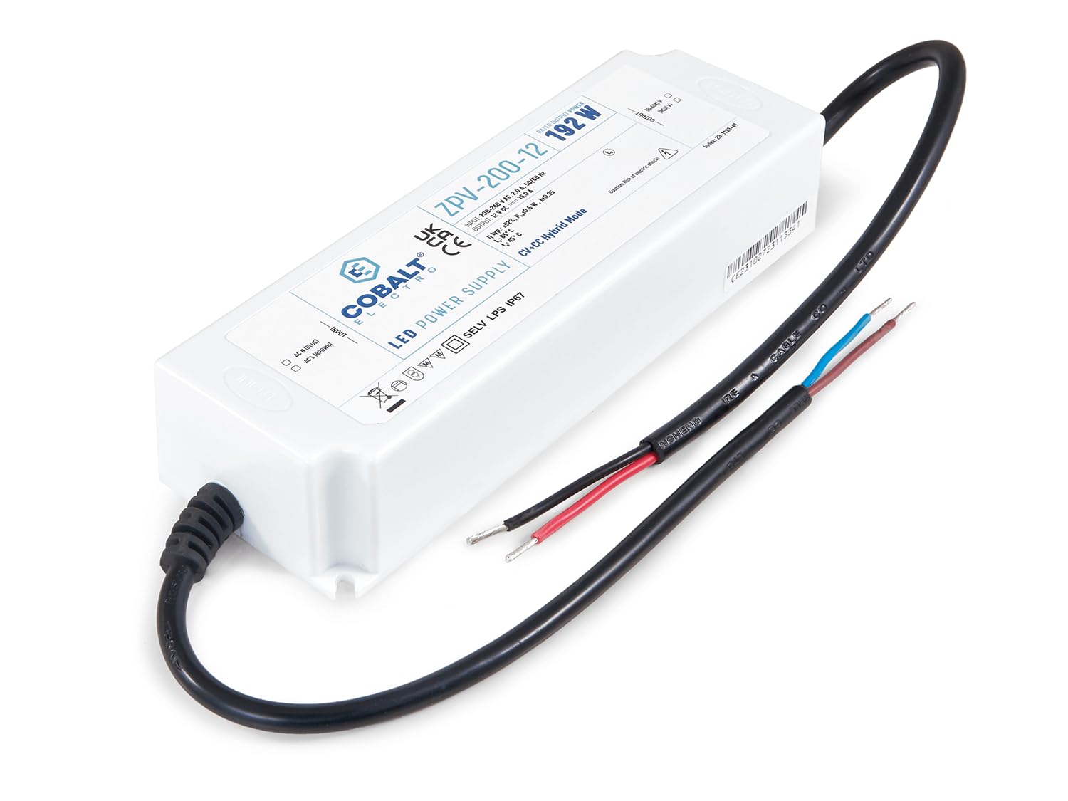 Industrieschienen Trafo - LED CobaltElectro ZPV - Hutschienen Netzteil mit 12V, 192W, 16A - Schutzart IP67 - LED Netzteil - Überspannungsschutz - Passivkühlung - 190x63x38mm