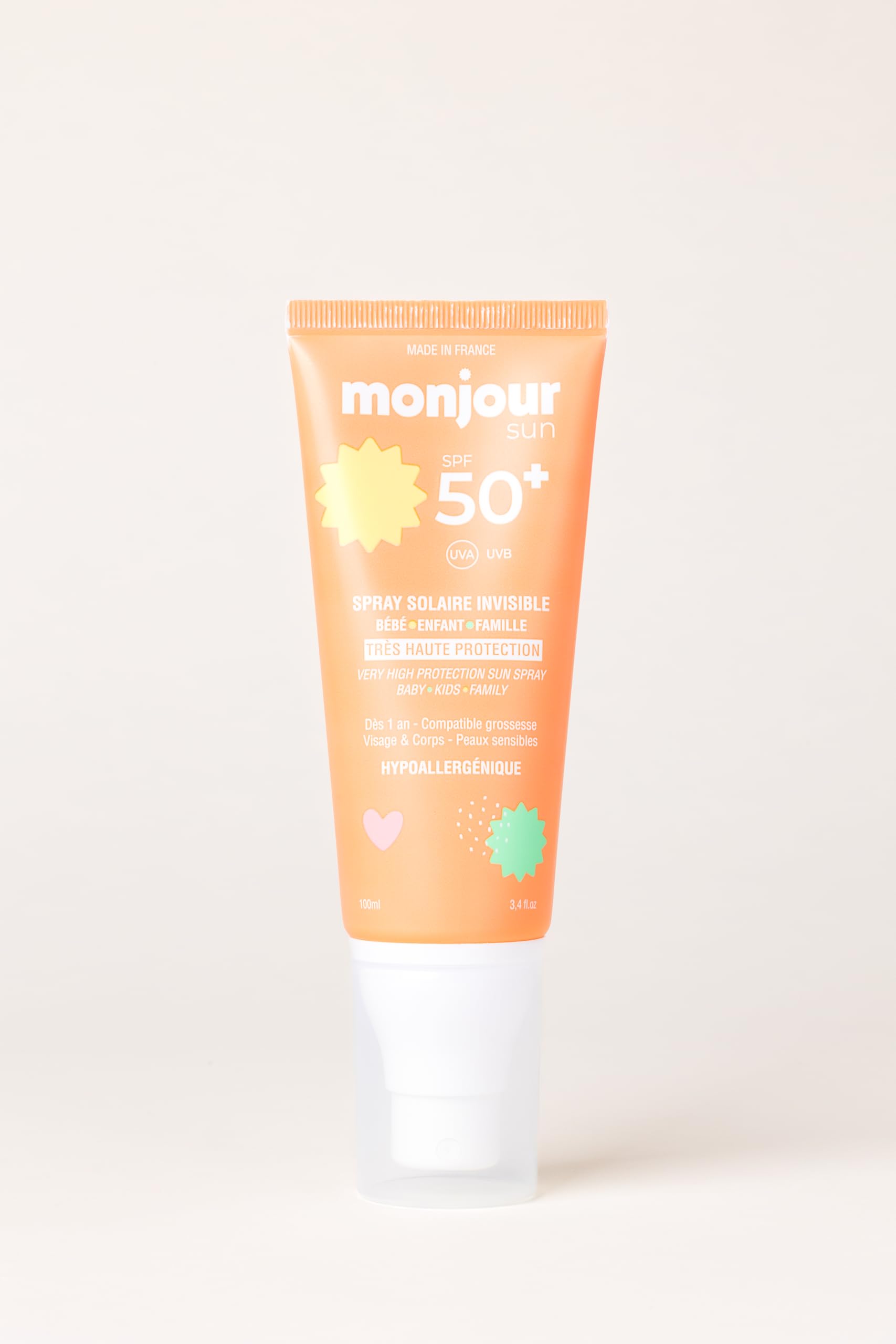 Made in France - Crème Solaire SPF 50 Plus Bébé et Enfant - Spray Invisible Visage et Corps - Peau Sensible - Hypoallergénique à l’Aloe Vera