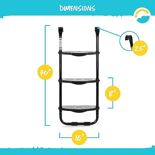 Miniatura 3 de SkyBound Escalera universal para cama elástica de tres escalones, escalera ancha para cama elástica, escalera de acero resistente con escalones de