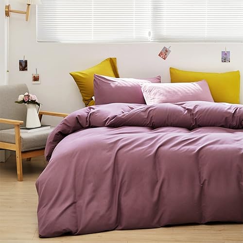 Miniatura 2 de Wellboo - Juego de edredón de tamaño Queen para mujeres y niñas, color morado polvoriento y morado malva liso, ropa de cama de algodón para