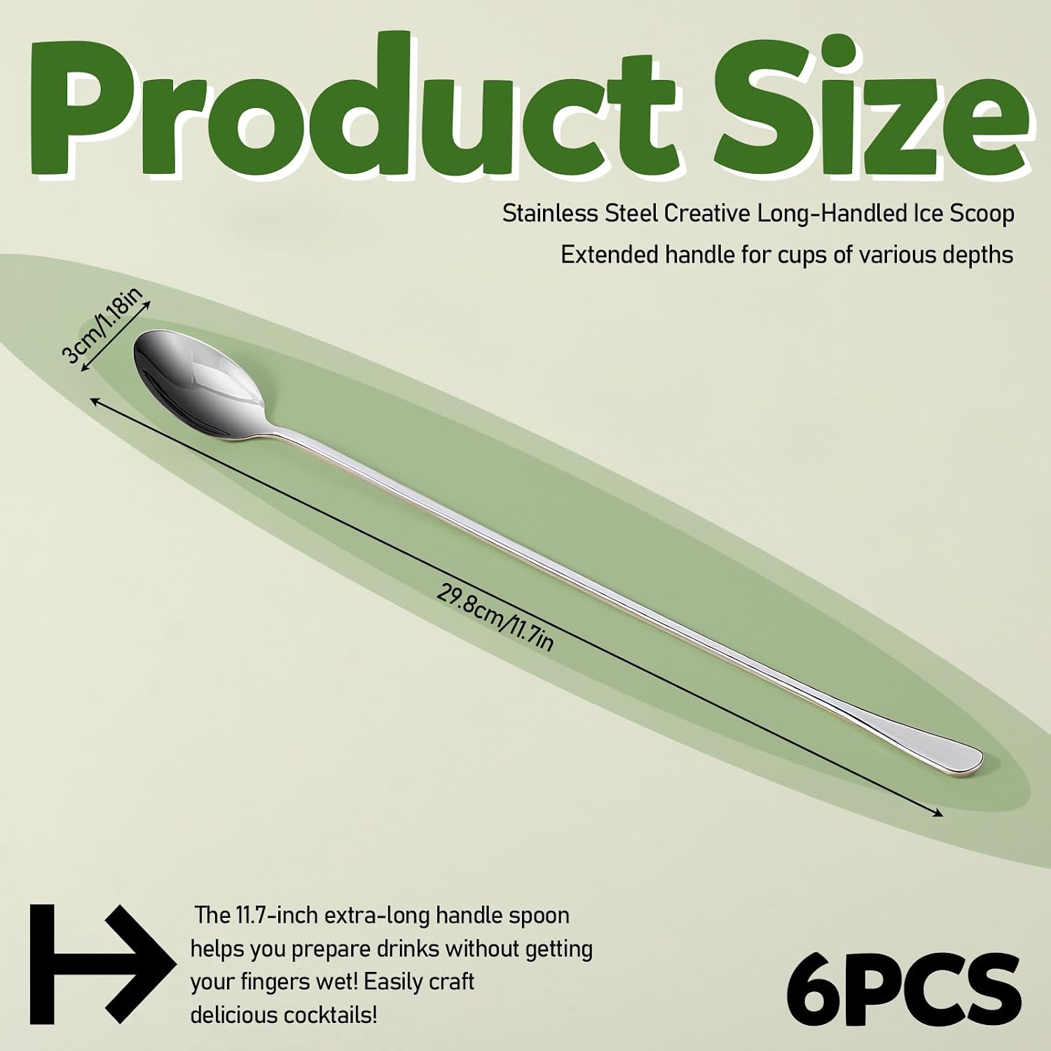 6 Pieces 12" Long Handle Ice Tea Spoon, Stainless Steel Long Bar Spoon for Stirring, Metal Cocktail Mixing Stirrers for Drinks Milks Desserts Sundaes Shakes