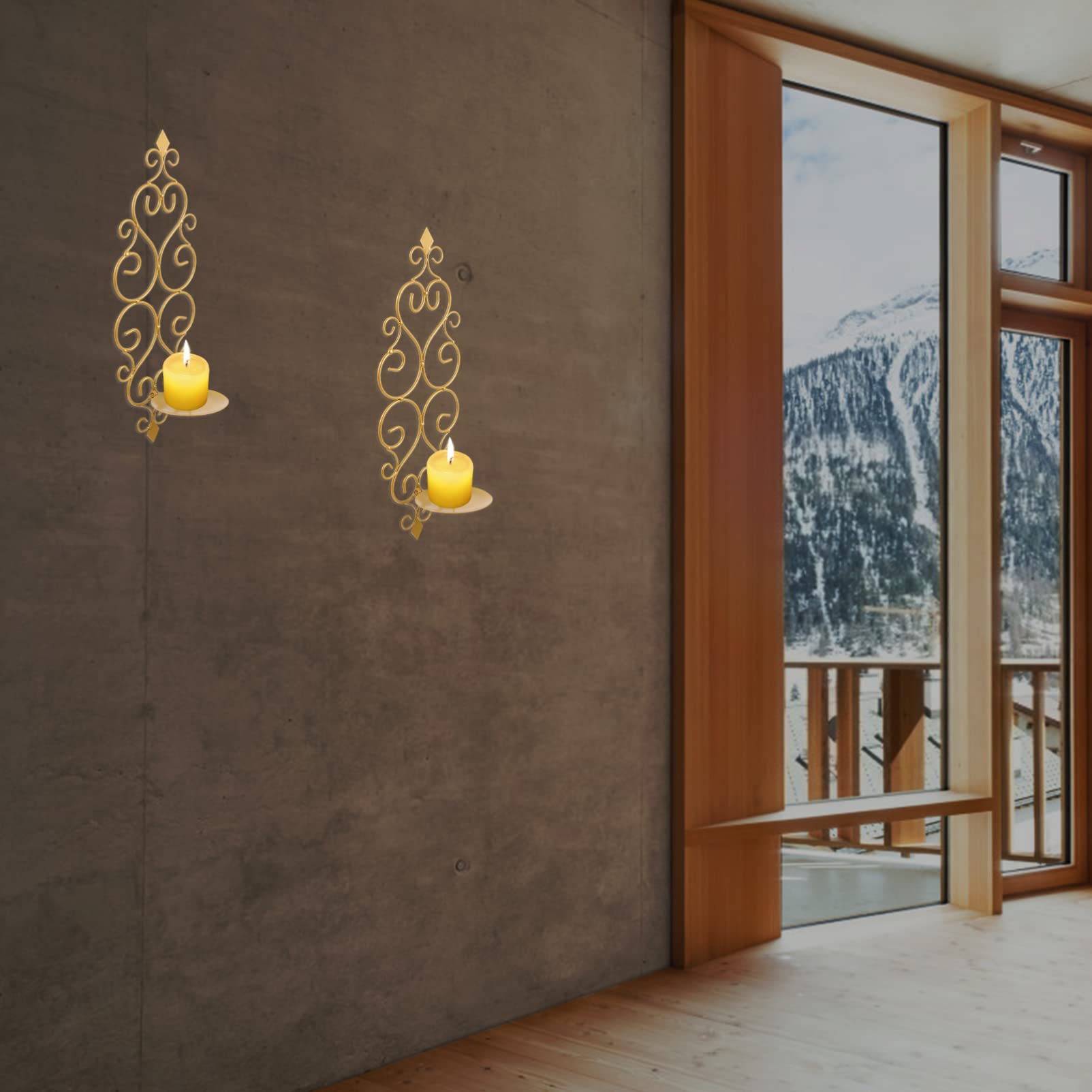 Homoyoyo 2Pcs Flower Wall Hanging Candle Holder LED Decor Wall Mounted Candle sconces Home Decor Wall Candle sconces LED Tea Lights Lantern Candle Wall Sconce Vintage Iron Wall Bracket