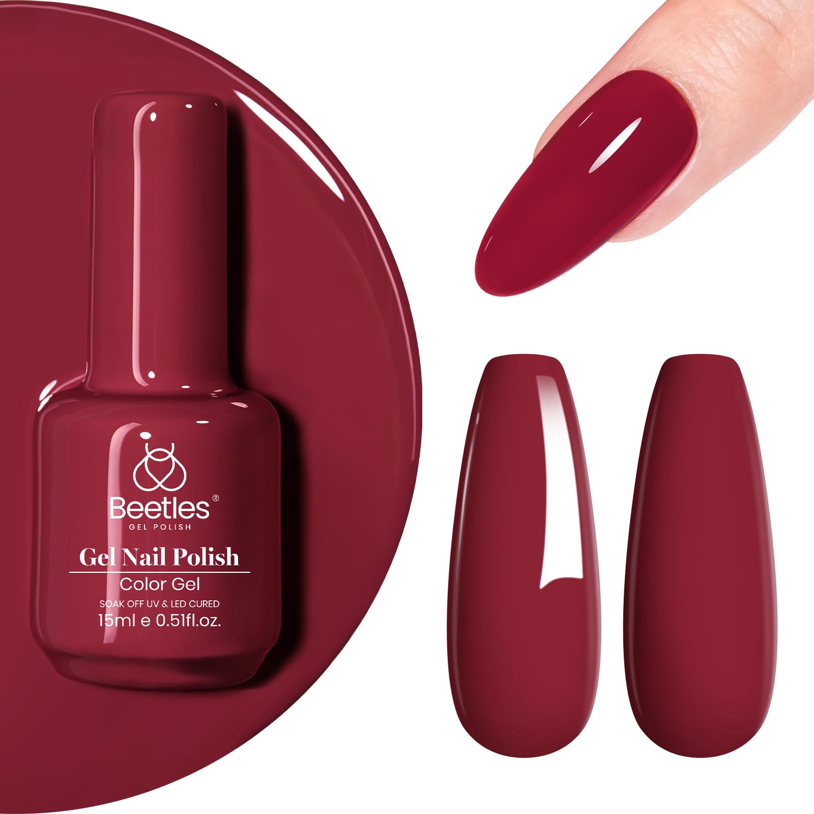 Beetles Gel Nail Polish Mulled Wine Dark Red Color - 15ml (0.5 fl oz) | UV LED Compatible Soak Off Gel - main product image