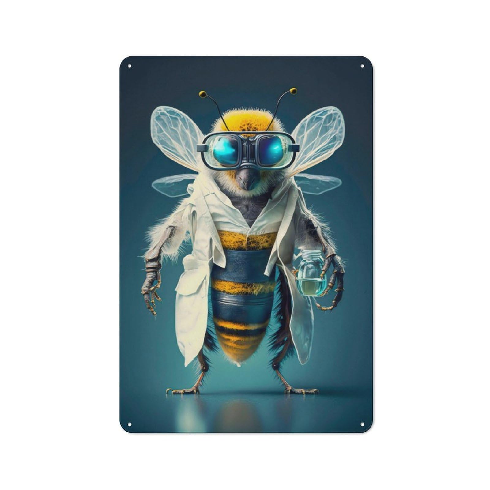 Junmoney Buzzing Genius Lab Bee Tin Wall Plaque 30X20cm With For Garage Wall, With Clear Vintage Wall Decor Character
