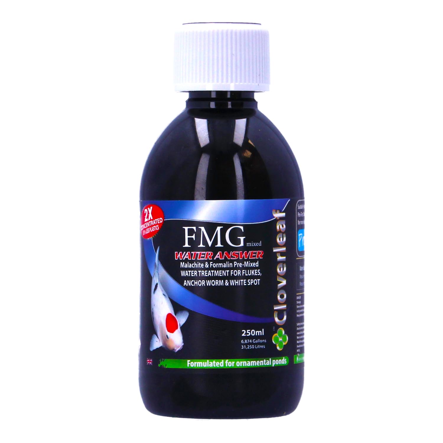 Cloverleaf FMG Water Answer Pond Fish Treatment | Accurate Dosing Formula for Koi & Pond Fish Health | Controls Common Fish Issues | Easy Mix & Even Distribution (250ml)