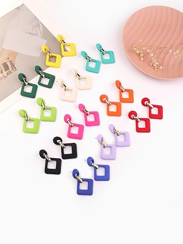 Vista 8 de Aretes de gota ovalados de acrílico para mujeres y niñas de los años 70, 80, 90, aretes ovalados de neón ovalados, ligeros, geométricos, retro, 80