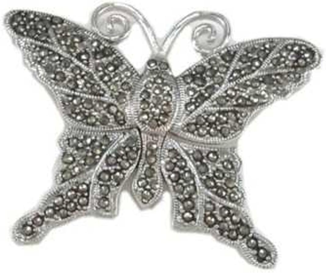 Sterling Silver Marcasite Butterfly Or Moth Brooch Pin