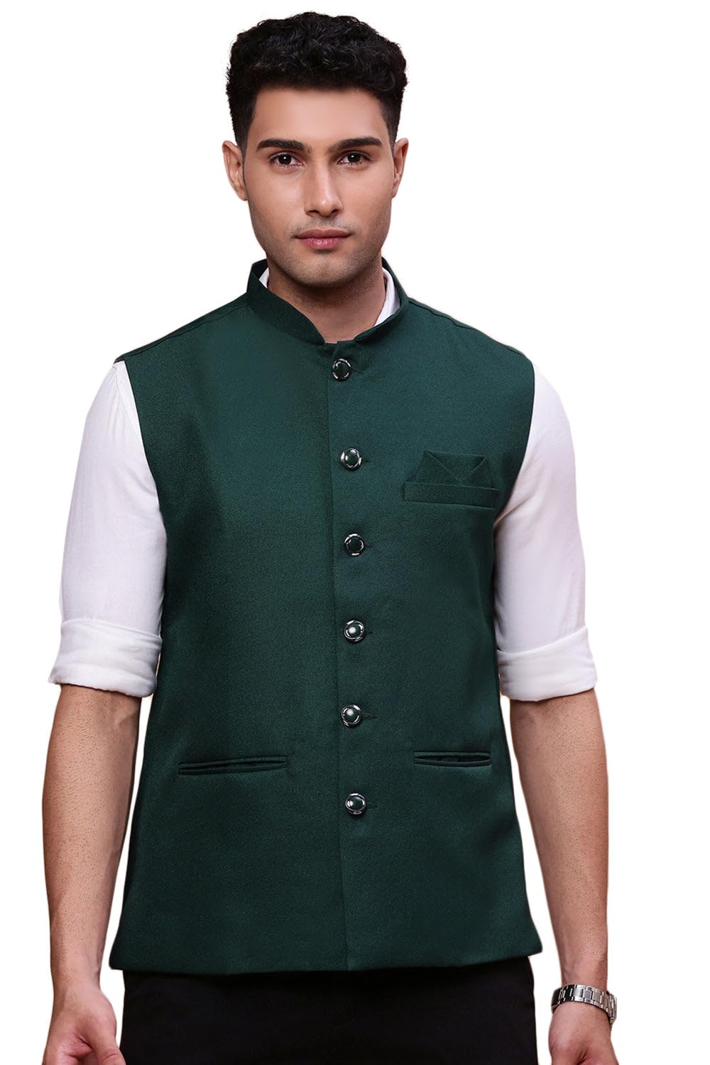 showoffff Men's Solid Green Slim Fit Nehru Jacket-AK-12527-4_Green-picture-29