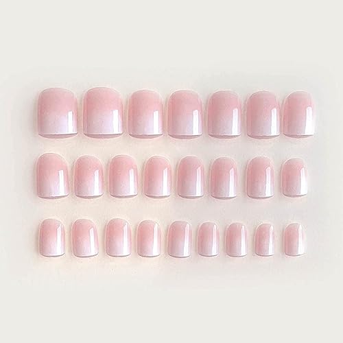 Miniatura 2 de YoYoee Uñas postizas cortas a presión, cuadradas, lindas uñas postizas de color rosa gradiet, acrílicas, cobertura completa, puntas de uñas para