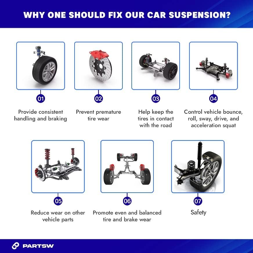 Miniatura 7 de PartsW - 4 piezas de barras estabilizadoras delanteras y traseras estabilizadoras, kit de suspensión derecha del pasajero izquierdo del conductor