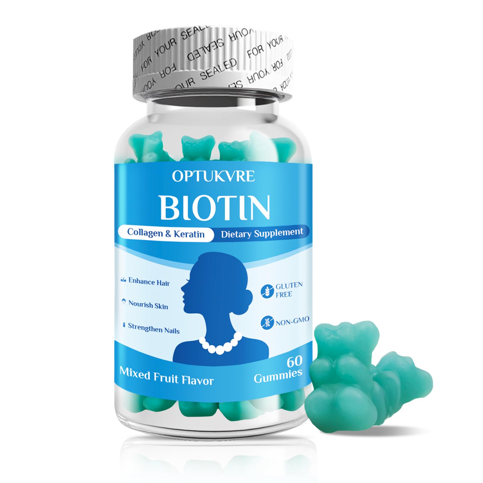 Biotin Gummies with Collagen &amp; Keratin for Hair Skin and Nails, 5000mcg Vegan Gummy with Vitamins, Non GMO, Great Tasting Natural Flavor Biotin Supplement, 60 Count