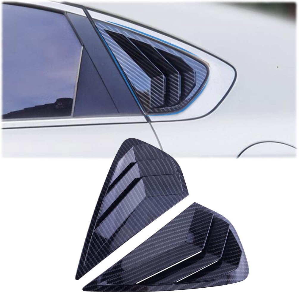 2PCS Print Rear Side Window Louvers Air Vent Scoop Shades Cover Blinds Trim for Kia Forte 2014 2015 2016 2017 2018 - ABS Bright Black Sport Interior Accessories