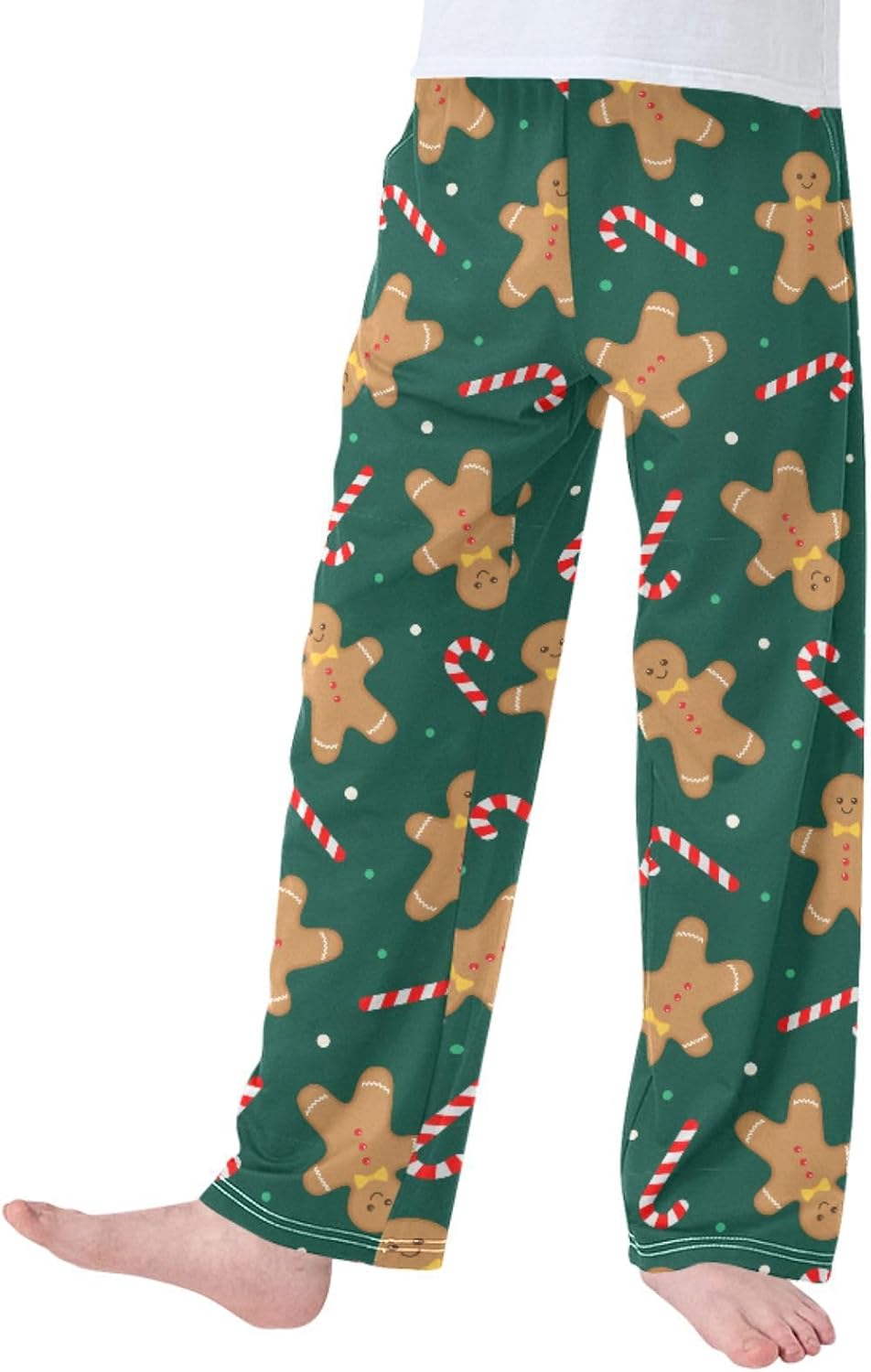 Pigsaly Boys' Pants Christmas Gingerbread Man Long Bottoms Whiter Red Candy Cane Jogger Pants Elastic Waist Trousers S