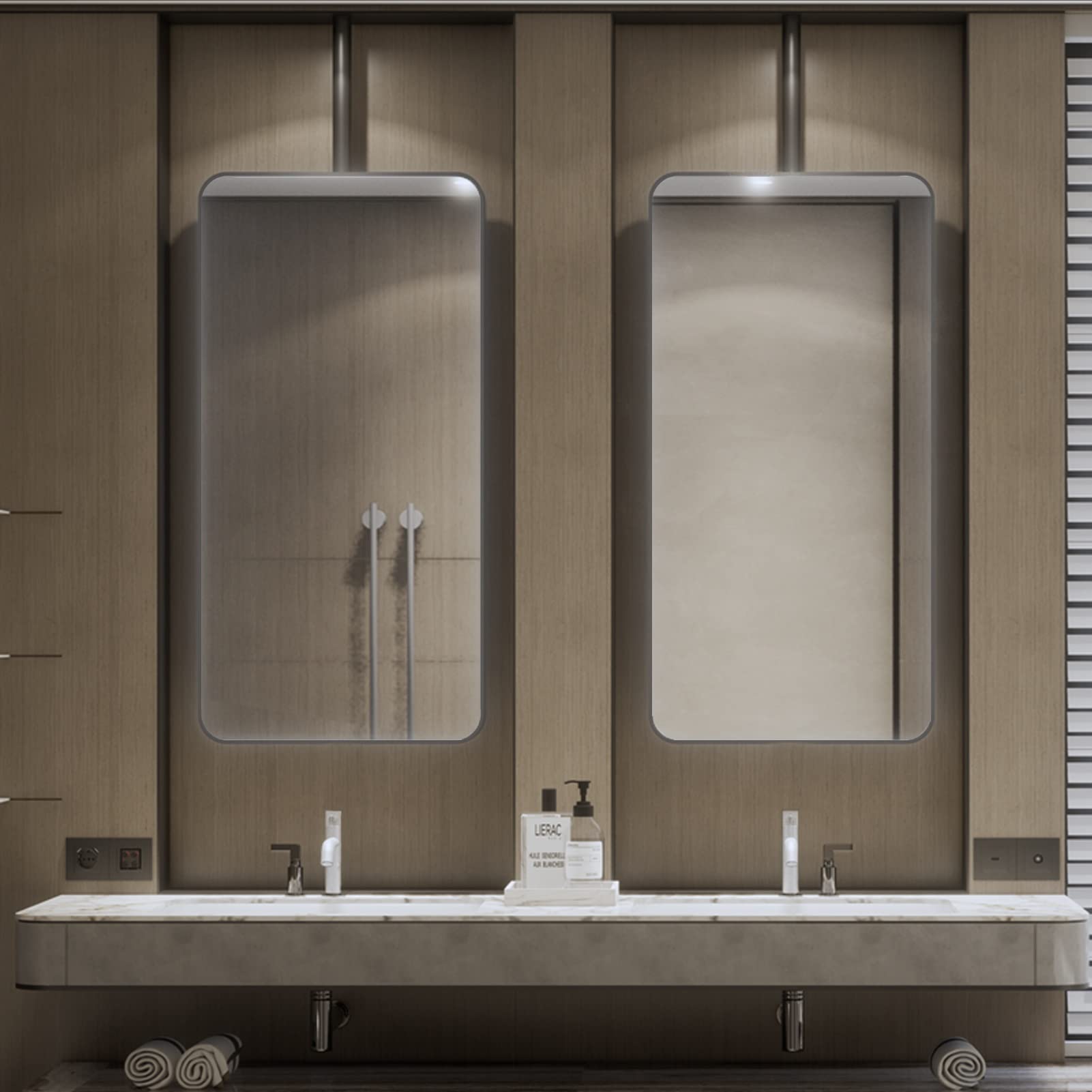Nordic hangende staaf spiegel badkamer wasruimte cirkel plafond gemonteerde spiegel 40 cm 50 cm 60 cm 70 cm entree garderobe winkel hotel huis commerciële decoratieve spiegel, zwart (maat: diameter-50