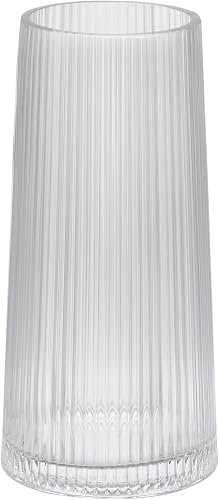 10" High Clear Glass Vase for Flower, Flower Vase for Bouquet, Ribbed Vases, Modern Glass Vase for Living Room, Bedroom, Dinning Table, Wedding, Centerpiece (Clear, 4.8"x10")