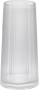 10" High Clear Glass Vase for Flower, Flower Vase for Bouquet, Ribbed Vases, Modern Glass Vase for Living Room, Bedroom, Dinning Table, Wedding, Centerpiece Clear, 4.8"x10"