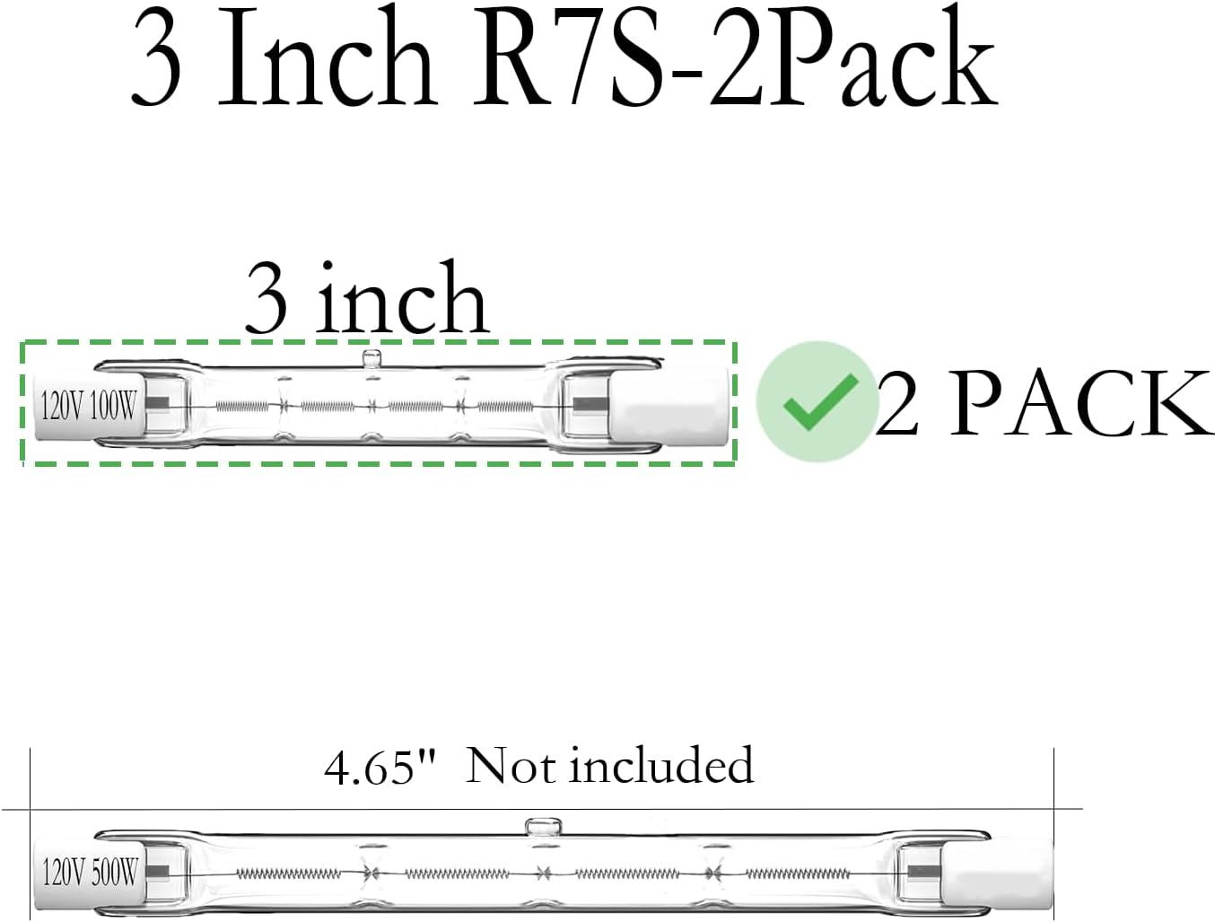 R7S Bulbs 100W 3 Inch, T3 100W 2 Pack Halogen Light Bulbs R7S,T3 JType Halogen Bulbs, Halogen Bulb Replacement for Work Security Landscape Lights