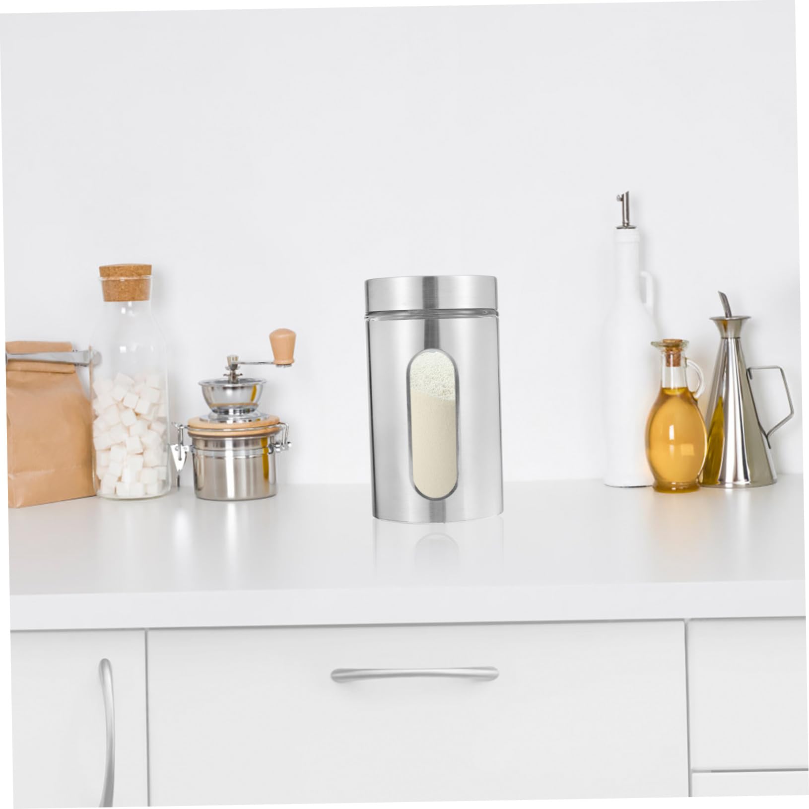 TOYANDONA Edelstahl Vorratsglas für Trockenvorräte und Tee 950ml mit Robustem Glasbehälter Einfachem Design für Küche und Haushalt Silber