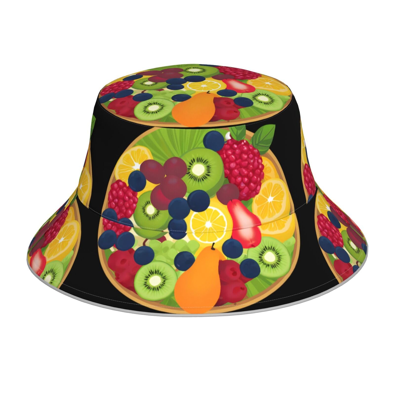 Whjshop Women's Black Fruit Salad Colors Prints Reflective Bucket Hat Breathable For Men And For Travel, Camping