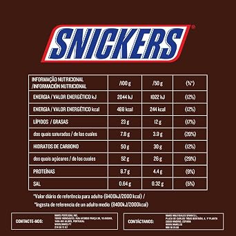 Snickers Chocolate with Peanut Butter, Caramel and Peanut Coated Milk Chocolate (24 x 50 g)