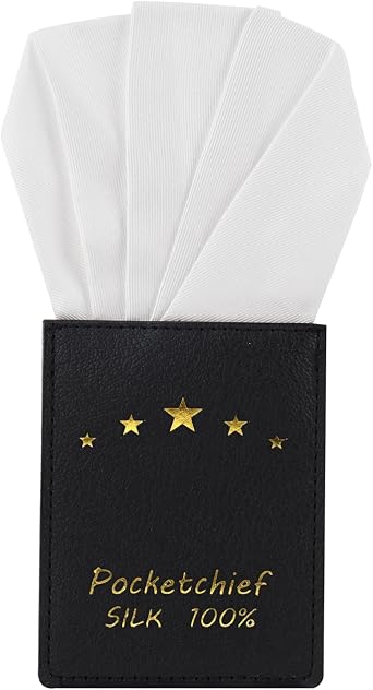 Pre-Folded White Silk Pocket Squares for Men | 100% Pure Silk Handkerchief, Luxury Wedding Accessory, with Holder, Formal Jacket Pocket Decor, Classic and Elegant Design